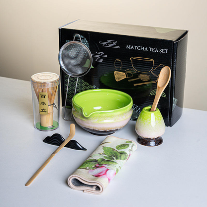 Ombré Ceramic Bowl with Bamboo Whisk • Matcha Tea Set