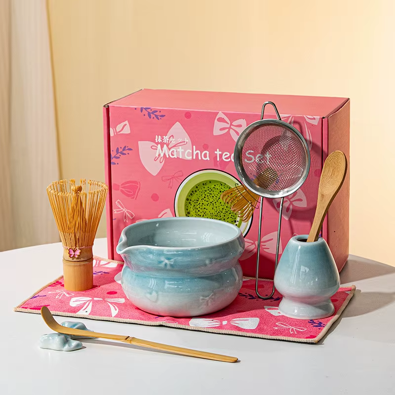 Ombré Ceramic Bowl with Bamboo Whisk • Matcha Tea Set