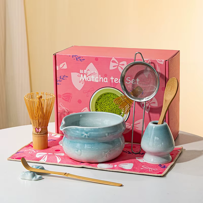 Ombré Ceramic Bowl with Bamboo Whisk • Matcha Tea Set