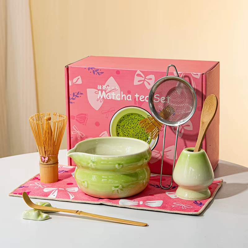 Ombré Ceramic Bowl with Bamboo Whisk • Matcha Tea Set